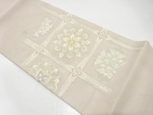 絽　格子に華紋織り出し　袋帯